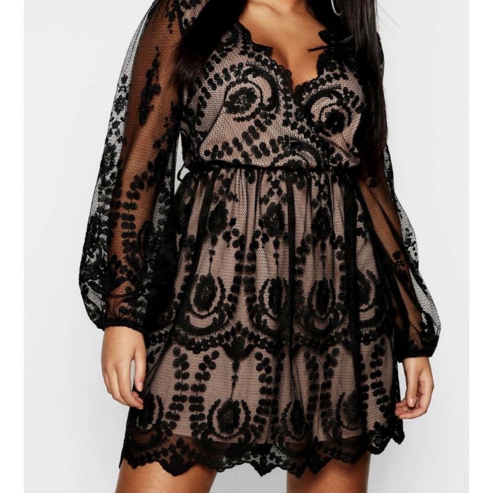 Black plunge skater dress